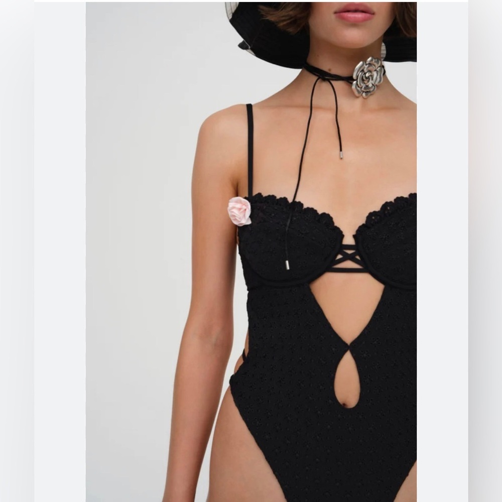 For Love and Lemons Black Eyelet One Piece Swimsuit